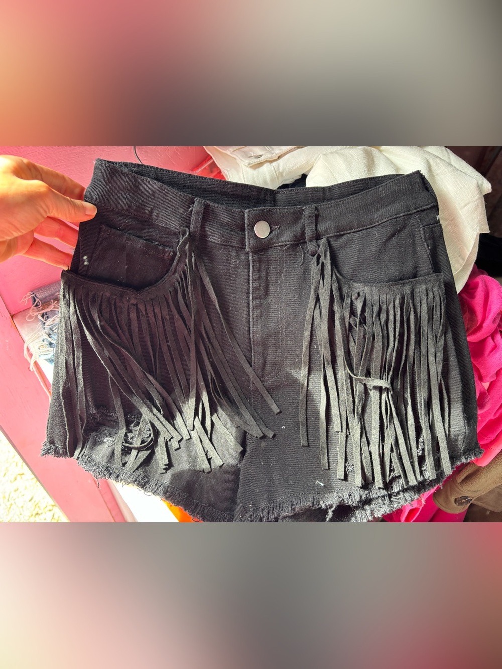 Peach Love California Black Fringe shorts NWT small🤠